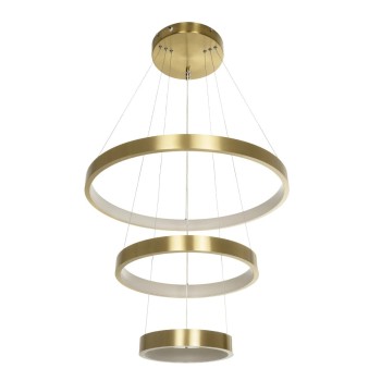 GLOBOSTAR® NEMESIS TRIO 61169 Μοντέρνο Κρεμαστό Φωτιστικό Οροφής LED 100W 12123lm 360° AC 220-240V IP20 Ρυθμιζόμενο Λευκό CCT με Χειριστήριο από 2700K έως 6000K Dimmable - Lumileds SMD Chip - Χρυσό Βούρτσας - Μ60 x Π60 x Υ60cm - 3 Χρόνια Εγγύηση