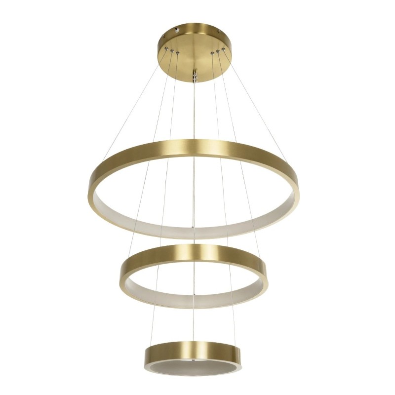 GLOBOSTAR® NEMESIS TRIO 61169-DECO Μοντέρνο Κρεμαστό Φωτιστικό Οροφής LED 100W 12123lm 360° AC 220-240V IP20 Ρυθμιζόμενο Λευκό CCT με Χειριστήριο από 2700K έως 6000K Dimmable - Lumileds SMD Chip - Χρυσό Βούρτσας - Μ60 x Π60 x Υ60cm - 3 Χρόνια Εγγύηση