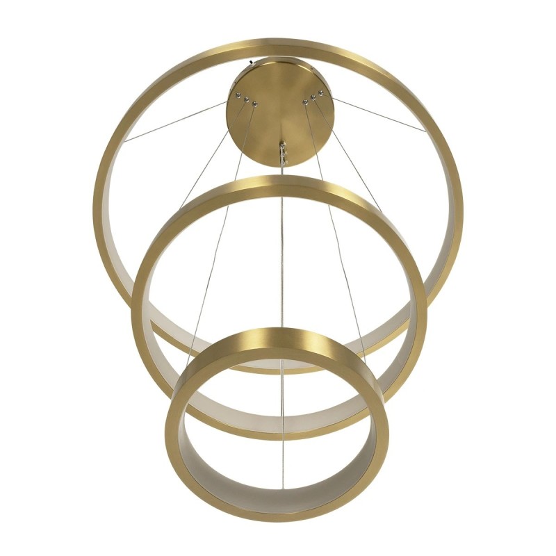 GLOBOSTAR® NEMESIS TRIO 61169-DECO Μοντέρνο Κρεμαστό Φωτιστικό Οροφής LED 100W 12123lm 360° AC 220-240V IP20 Ρυθμιζόμενο Λευκό CCT με Χειριστήριο από 2700K έως 6000K Dimmable - Lumileds SMD Chip - Χρυσό Βούρτσας - Μ60 x Π60 x Υ60cm - 3 Χρόνια Εγγύηση