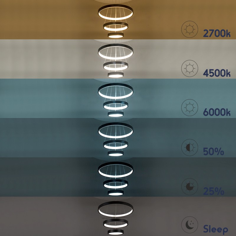 GLOBOSTAR® NEMESIS TRIO 61170 Μοντέρνο Κρεμαστό Φωτιστικό Οροφής LED 120W 14723lm 360° AC 220-240V IP20 Ρυθμιζόμενο Λευκό CCT με Χειριστήριο από 2700K έως 6000K Dimmable - Lumileds SMD Chip - Μαύρο Ματ - Μ80 x Π80 x Υ60cm - 3 Χρόνια Εγγύηση