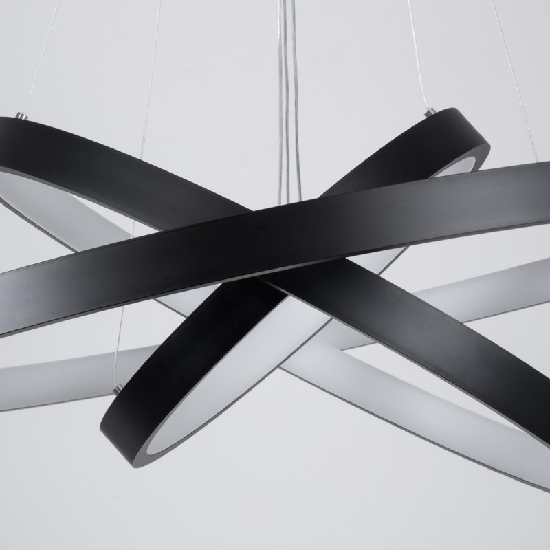 GLOBOSTAR® NEMESIS TRIO 61170-DECO Μοντέρνο Κρεμαστό Φωτιστικό Οροφής LED 120W 14723lm 360° AC 220-240V IP20 Ρυθμιζόμενο Λευκό CCT με Χειριστήριο από 2700K έως 6000K Dimmable - Lumileds SMD Chip - Μαύρο - Μ80 x Π80 x Υ90cm - 3 Χρόνια Εγγύηση