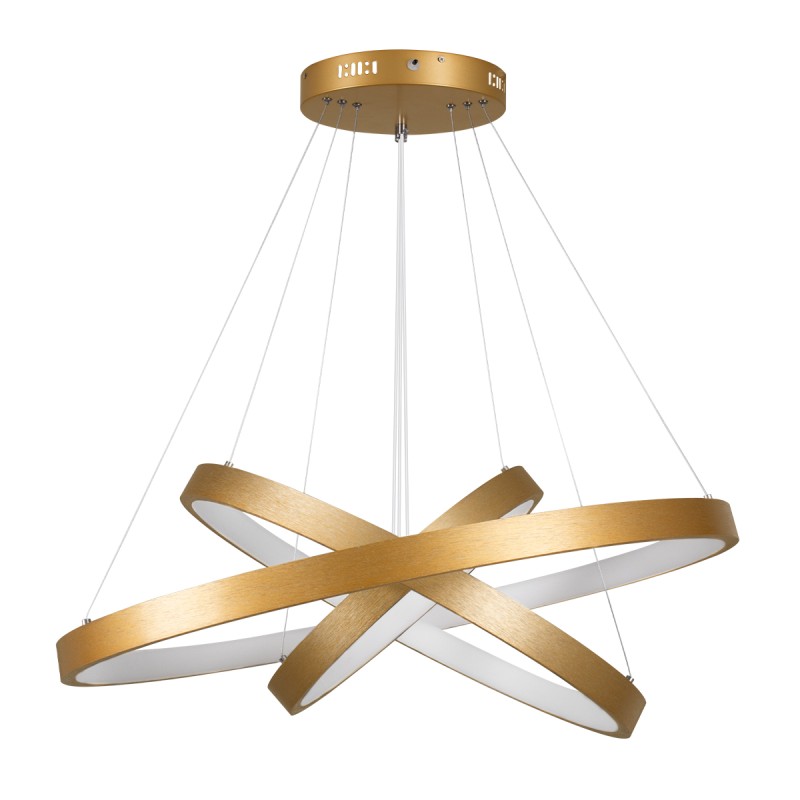 GLOBOSTAR® NEMESIS TRIO 61172 Μοντέρνο Κρεμαστό Φωτιστικό Οροφής LED 120W 14723lm 360° AC 220-240V IP20 Ρυθμιζόμενο Λευκό CCT με Χειριστήριο από 2700K έως 6000K Dimmable - Lumileds SMD Chip - Χρυσό Βούρτσας - Μ80 x Π80 x Υ60cm - 3 Χρόνια Εγγύηση