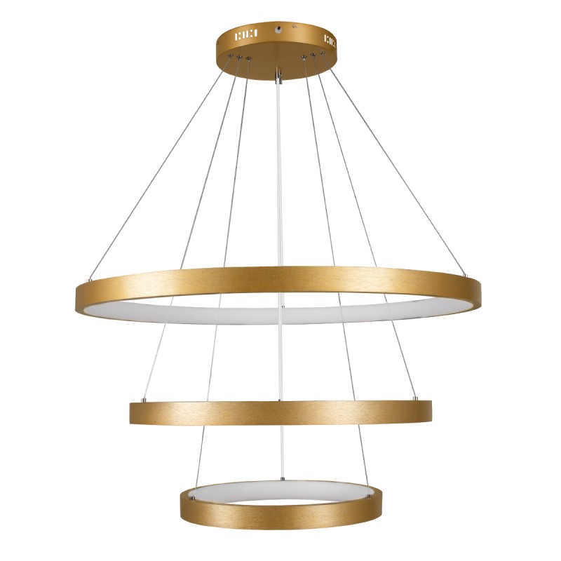 GloboStar® NEMESIS TRIO 61172-DECO Κρεμαστό Φωτιστικό Δαχτυλίδι-Κύκλος LED CCT 120W 14723lm 360° AC 220-240V - Εναλλαγή Φωτισμού μέσω Τηλεχειριστηρίου All In One Ψυχρό 6000k+Φυσικό 4500k+Θερμό 2700k Dimmable Φ40+60+80cm - Χρυσό Βούρτσας - 3 Years Warranty