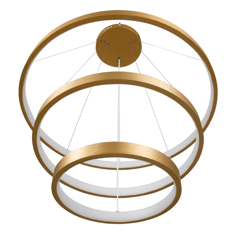 GloboStar® NEMESIS TRIO 61172-DECO Κρεμαστό Φωτιστικό Δαχτυλίδι-Κύκλος LED CCT 120W 14723lm 360° AC 220-240V - Εναλλαγή Φωτισμού μέσω Τηλεχειριστηρίου All In One Ψυχρό 6000k+Φυσικό 4500k+Θερμό 2700k Dimmable Φ40+60+80cm - Χρυσό Βούρτσας - 3 Years Warranty