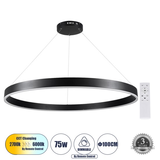 GLOBOSTAR® VENOM 61182 Μοντέρνο Κρεμαστό Φωτιστικό Οροφής LED 75W 8818lm 120° AC 220-240V IP20 Ρυθμιζόμενο Λευκό CCT με Χειριστήριο από 2700K έως 6000K Dimmable - Lumileds SMD Chip - Μαύρο Ματ - Μ100 x Π100 x Υ6.5cm - 3 Χρόνια Εγγύηση GLOBOSTAR® VENOM 61182 Μοντέρνο Κρεμαστό Φωτιστικό Οροφής LED 75W 8818lm 120° AC 220-240V IP20 Ρυθμιζόμενο Λευκό CCT με Χειριστήριο από 2700K έως 6000K Dimmable - Lumileds SMD Chip - Μαύρο Ματ - Μ100 x Π100 x Υ6.5cm - 3 Χρόνια Εγγύηση