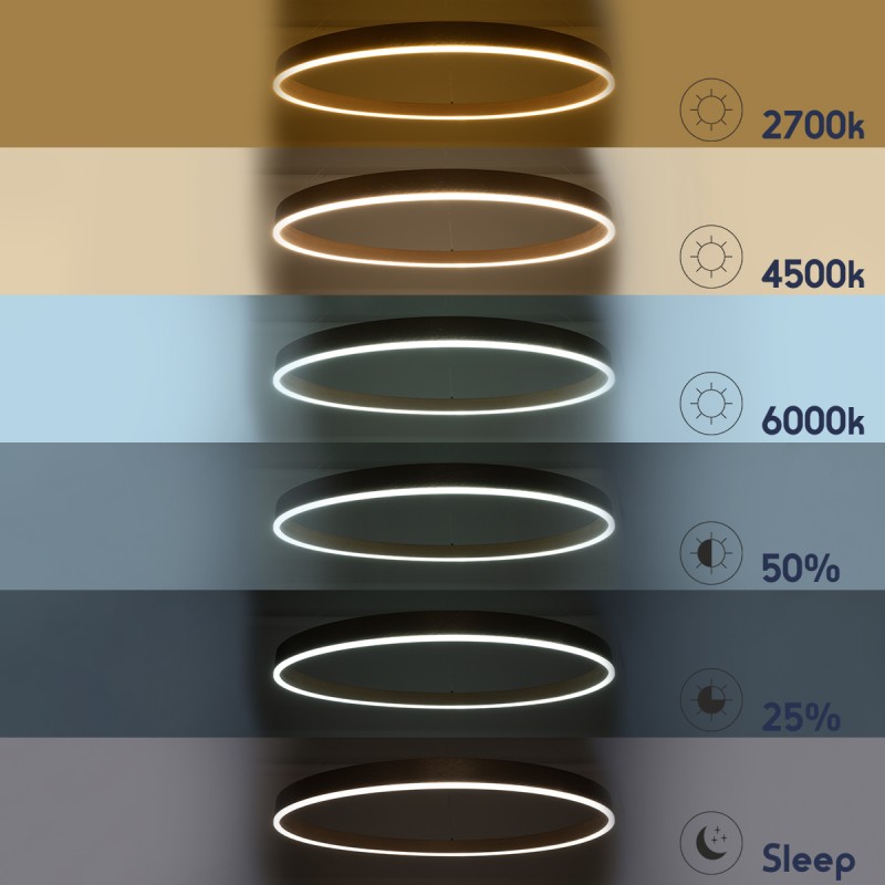 GloboStar® VENOM 61184 Κρεμαστό Φωτιστικό Δαχτυλίδι-Κύκλος LED CCT 75W 8818lm 120° AC 220-240V - Εναλλαγή Φωτισμού μέσω Τηλεχειριστηρίου All In One Ψυχρό 6000K+Φυσικό 4500K+Θερμό 2700K Dimmable Φ100cm - Χρυσό Βούρτσας - 3 Years Warranty