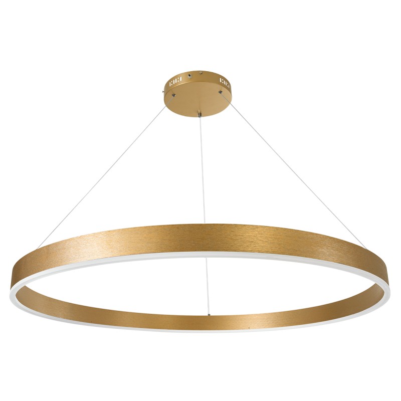 GloboStar® VENOM 61184 Κρεμαστό Φωτιστικό Δαχτυλίδι-Κύκλος LED CCT 75W 8818lm 120° AC 220-240V - Εναλλαγή Φωτισμού μέσω Τηλεχειριστηρίου All In One Ψυχρό 6000K+Φυσικό 4500K+Θερμό 2700K Dimmable Φ100cm - Χρυσό Βούρτσας - 3 Years Warranty