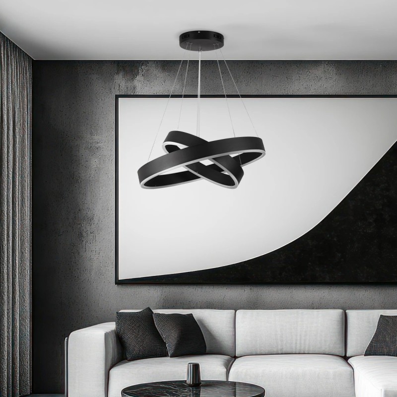 kelvo® VENOM 61185-DECO Μοντέρνο Κρεμαστό Φωτιστικό Οροφής LED 75W 8818lm 120° AC 220-240V IP20 Ρυθμιζόμενο Λευκό CCT με Χειριστήριο από 2700K έως 6000K Dimmable - Lumileds SMD Chip - Μαύρο Ματ - Μ60 x Π60 x Υ40cm - 3 Χρόνια Εγγύηση