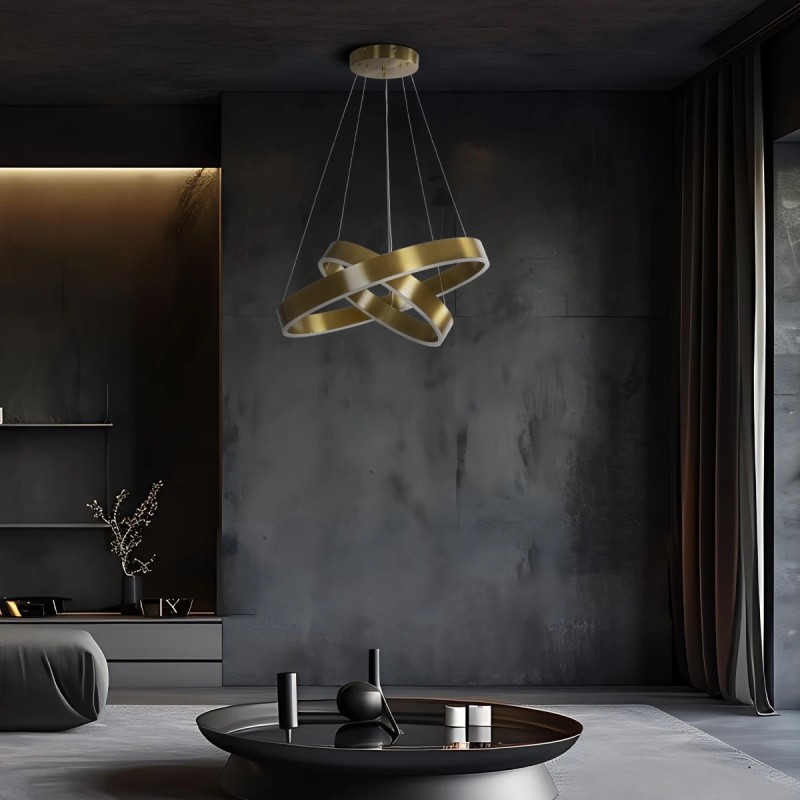 kelvo® VENOM 61187-DECO Μοντέρνο Κρεμαστό Φωτιστικό Οροφής LED 75W 8818lm 120° AC 220-240V IP20 Ρυθμιζόμενο Λευκό CCT με Χειριστήριο από 2700K έως 6000K Dimmable - Lumileds SMD Chip - Χρυσό Βούρτσας - Μ60 x Π60 x Υ40cm - 3 Χρόνια Εγγύηση