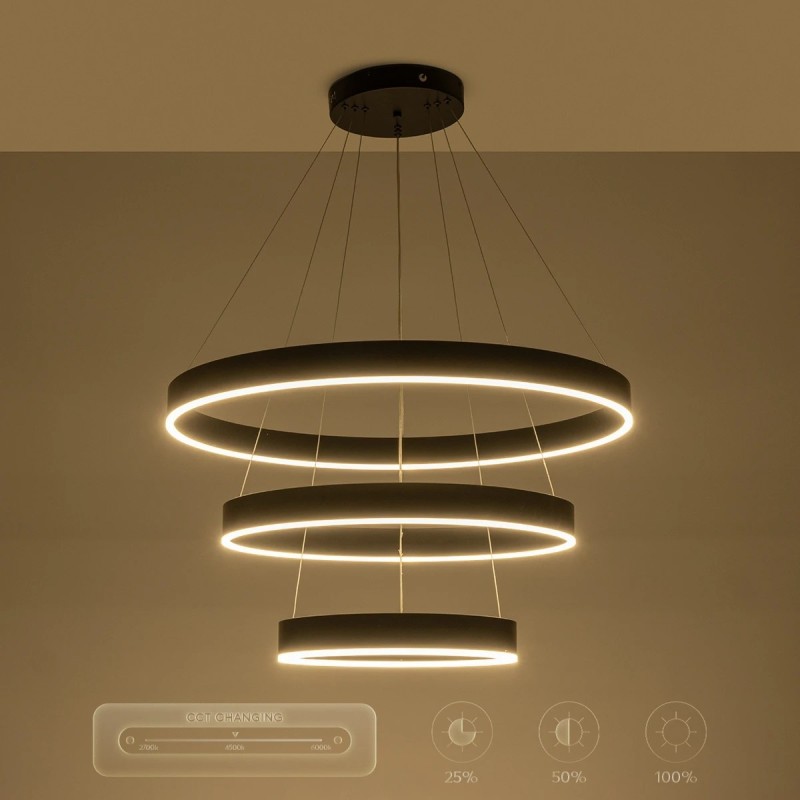 kelvo® VENOM 61188 Μοντέρνο Κρεμαστό Φωτιστικό Οροφής LED 120W 14158lm 120° AC 220-240V IP20 Ρυθμιζόμενο Λευκό CCT με Χειριστήριο από 2700K έως 6000K Dimmable - Lumileds SMD Chip - Μαύρο Ματ - Μ80 x Π80 x Υ60cm - 3 Χρόνια Εγγύηση