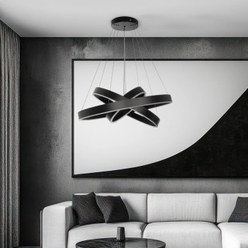 kelvo® VENOM 61188-DECO Μοντέρνο Κρεμαστό Φωτιστικό Οροφής LED 120W 14158lm 120° AC 220-240V IP20 Ρυθμιζόμενο Λευκό CCT με Χειριστήριο από 2700K έως 6000K Dimmable - Lumileds SMD Chip - Μαύρο Ματ - Μ80 x Π80 x Υ60cm - 3 Χρόνια Εγγύηση