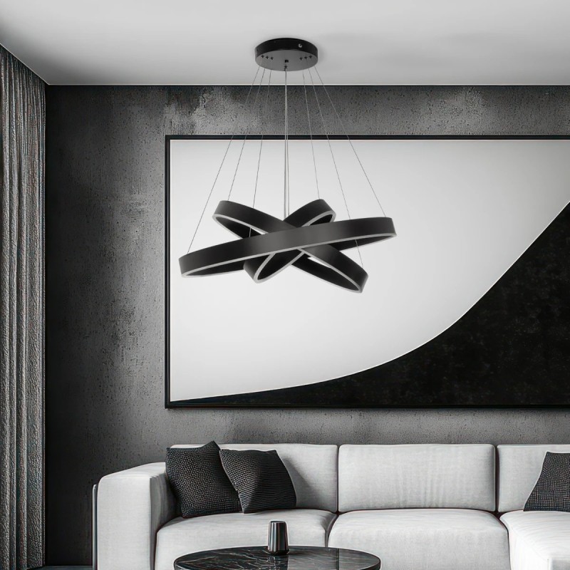 kelvo® VENOM 61188-DECO Μοντέρνο Κρεμαστό Φωτιστικό Οροφής LED 120W 14158lm 120° AC 220-240V IP20 Ρυθμιζόμενο Λευκό CCT με Χειριστήριο από 2700K έως 6000K Dimmable - Lumileds SMD Chip - Μαύρο Ματ - Μ80 x Π80 x Υ60cm - 3 Χρόνια Εγγύηση