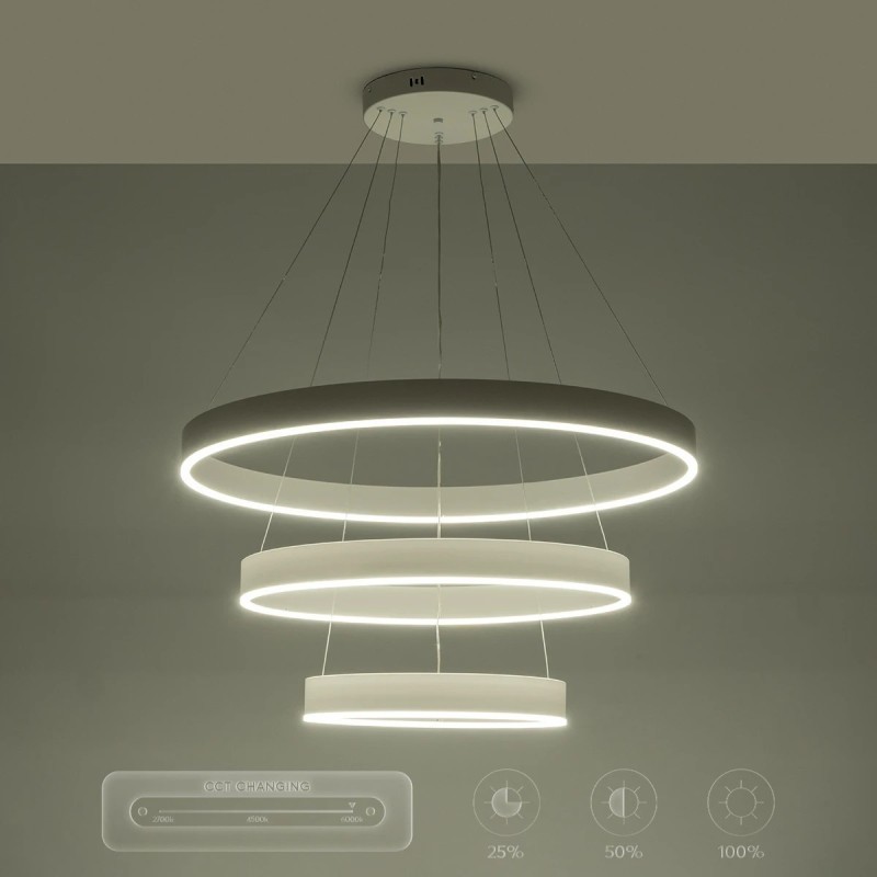 kelvo® VENOM 61189 Μοντέρνο Κρεμαστό Φωτιστικό Οροφής LED 120W 14158lm 120° AC 220-240V IP20 Ρυθμιζόμενο Λευκό CCT με Χειριστήριο από 2700K έως 6000K Dimmable - Lumileds SMD Chip - Λευκό Ματ - Μ80 x Π80 x Υ60cm - 3 Χρόνια Εγγύηση