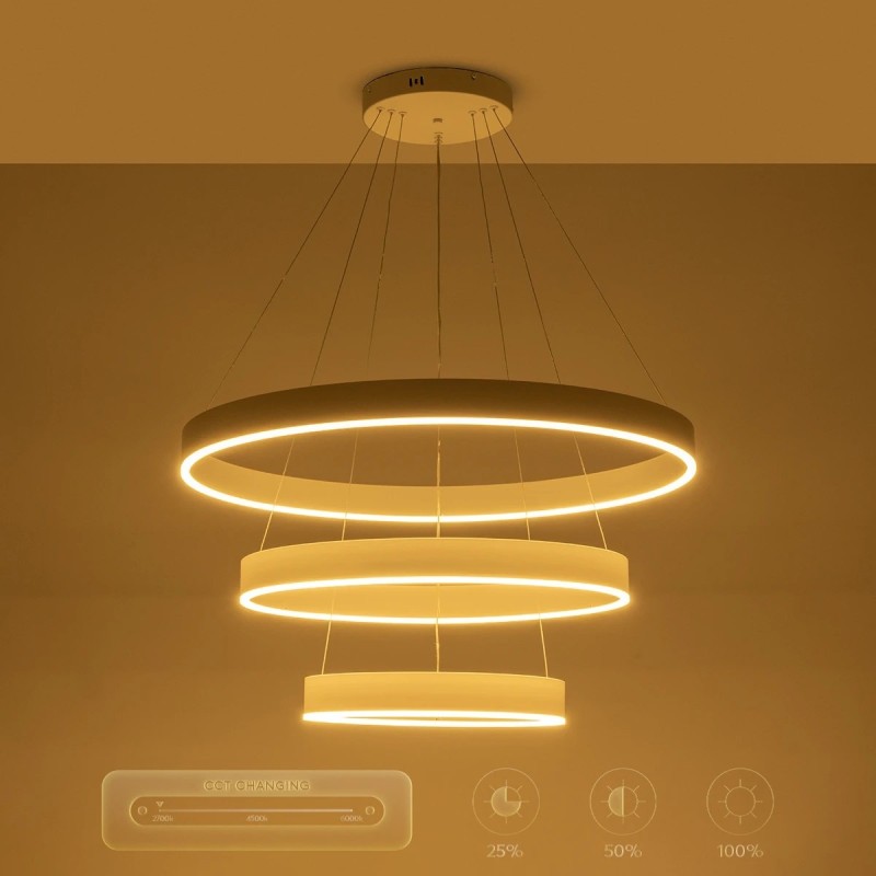 kelvo® VENOM 61189-DECO Μοντέρνο Κρεμαστό Φωτιστικό Οροφής LED 120W 14158lm 120° AC 220-240V IP20 Ρυθμιζόμενο Λευκό CCT με Χειριστήριο από 2700K έως 6000K Dimmable - Lumileds SMD Chip - Λευκό Ματ - Μ80 x Π80 x Υ60cm - 3 Χρόνια Εγγύηση