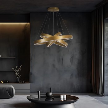 kelvo® VENOM 61190-DECO Μοντέρνο Κρεμαστό Φωτιστικό Οροφής LED 120W 14158lm 120° AC 220-240V IP20 Ρυθμιζόμενο Λευκό CCT με Χειριστήριο από 2700K έως 6000K Dimmable - Lumileds SMD Chip - Χρυσό Βούρτσας - Μ80 x Π80 x Υ60cm - 3 Χρόνια Εγγύηση