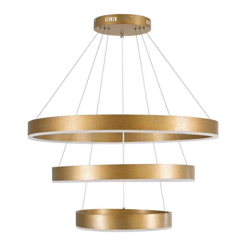GloboStar® VENOM TRIO 61190 Κρεμαστό Φωτιστικό Δαχτυλίδι-Κύκλος LED CCT 120W 14158lm 120° AC 220-240V - Εναλλαγή Φωτισμού μέσω Τηλεχειριστηρίου All In One Ψυχρό 6000K+Φυσικό 4500K+Θερμό 2700K Dimmable Φ40+60+80cm - Χρυσό Βούρτσας - 3 Years Warranty