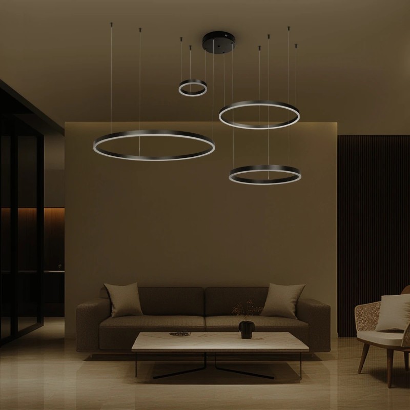 kelvo® VENOM 61191 Μοντέρνο Κρεμαστό Φωτιστικό Οροφής LED 150W 17659lm 120° AC 220-240V IP20 Ρυθμιζόμενο Λευκό CCT με Χειριστήριο από 2700K έως 6000K Dimmable - Lumileds SMD Chip - Μαύρο Ματ - Μ150 x Π90 x Υ60cm - 3 Χρόνια Εγγύηση