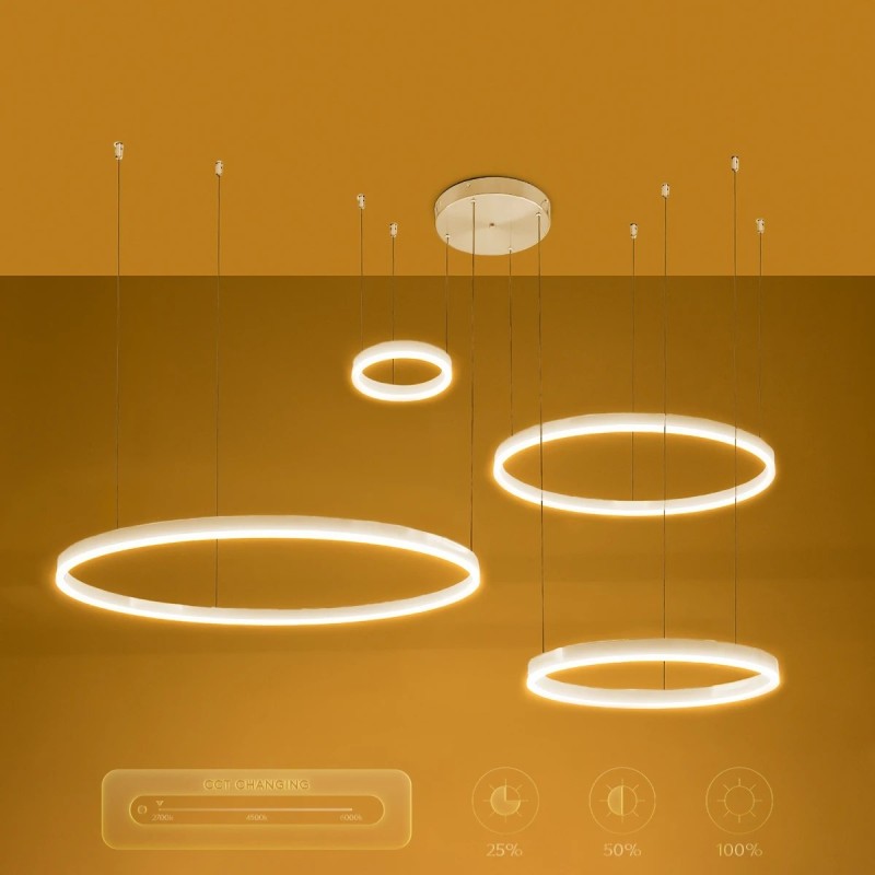 kelvo® VENOM 61192 Μοντέρνο Κρεμαστό Φωτιστικό Οροφής LED 150W 17659lm 120° AC 220-240V IP20 Ρυθμιζόμενο Λευκό CCT με Χειριστήριο από 2700K έως 6000K Dimmable - Lumileds SMD Chip - Λευκό Ματ - Μ150 x Π90 x Υ60cm - 3 Χρόνια Εγγύηση