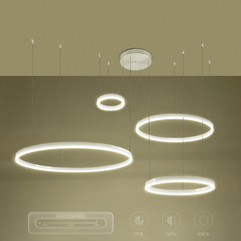 kelvo® VENOM 61192 Μοντέρνο Κρεμαστό Φωτιστικό Οροφής LED 150W 17659lm 120° AC 220-240V IP20 Ρυθμιζόμενο Λευκό CCT με Χειριστήριο από 2700K έως 6000K Dimmable - Lumileds SMD Chip - Λευκό Ματ - Μ150 x Π90 x Υ60cm - 3 Χρόνια Εγγύηση