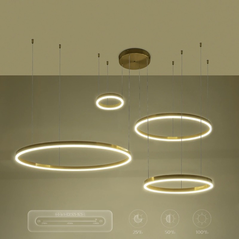 kelvo® VENOM 61193 Μοντέρνο Κρεμαστό Φωτιστικό Οροφής LED 150W 17659lm 120° AC 220-240V IP20 Ρυθμιζόμενο Λευκό CCT με Χειριστήριο από 2700K έως 6000K Dimmable - Lumileds SMD Chip - Χρυσό Βούρτσας - Μ150 x Π90 x Υ60cm - 3 Χρόνια Εγγύηση