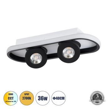 GLOBOSTAR® NESPO 61212 Μοντέρνο Φωτιστικό Οροφής LED 36W 4032lm 360° & 45° AC 220-240V IP20 Ρυθμιζόμενο Λευκό CCT με On/Off 2700K/4500K/6000K - Lumileds SMD Chip - Μαύρο Ματ - Μ40 x Π13 x Υ6.5cm - 3 Χρόνια Εγγύηση