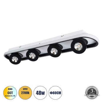 GLOBOSTAR® NESPO 61214 Μοντέρνο Φωτιστικό Οροφής LED 48W 5376lm 360° & 45° AC 220-240V IP20 Ρυθμιζόμενο Λευκό CCT με On/Off 2700K/4500K/6000K - Lumileds SMD Chip - Μαύρο Ματ - Μ80 x Π13 x Υ6.5cm - 3 Χρόνια Εγγύηση