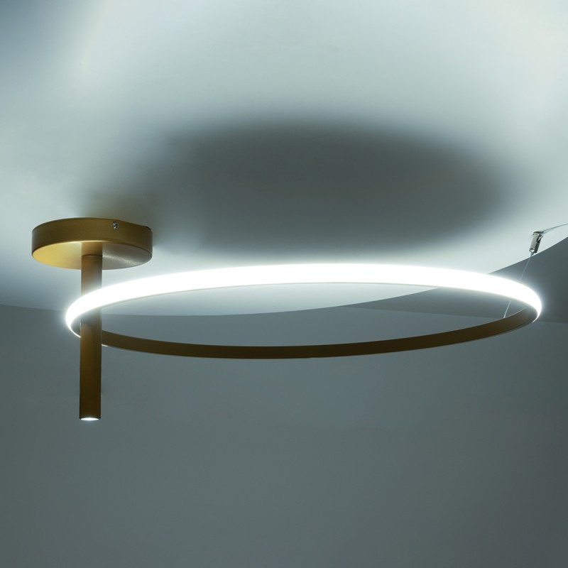 GloboStar® VERONA 61225 Φωτιστικό Οροφής Δαχτυλίδι-Κύκλος LED CCT 36W 4032lm 360° AC 220-240V - Εναλλαγή Φωτισμού μέσω Διακόπτη On/Off All In One Ψυχρό 6000k+Φυσικό 4500k+Θερμό 2700K Φ60 x Υ23cm - Χρυσό Βούρτσας - 3 Χρόνια Εγγύηση