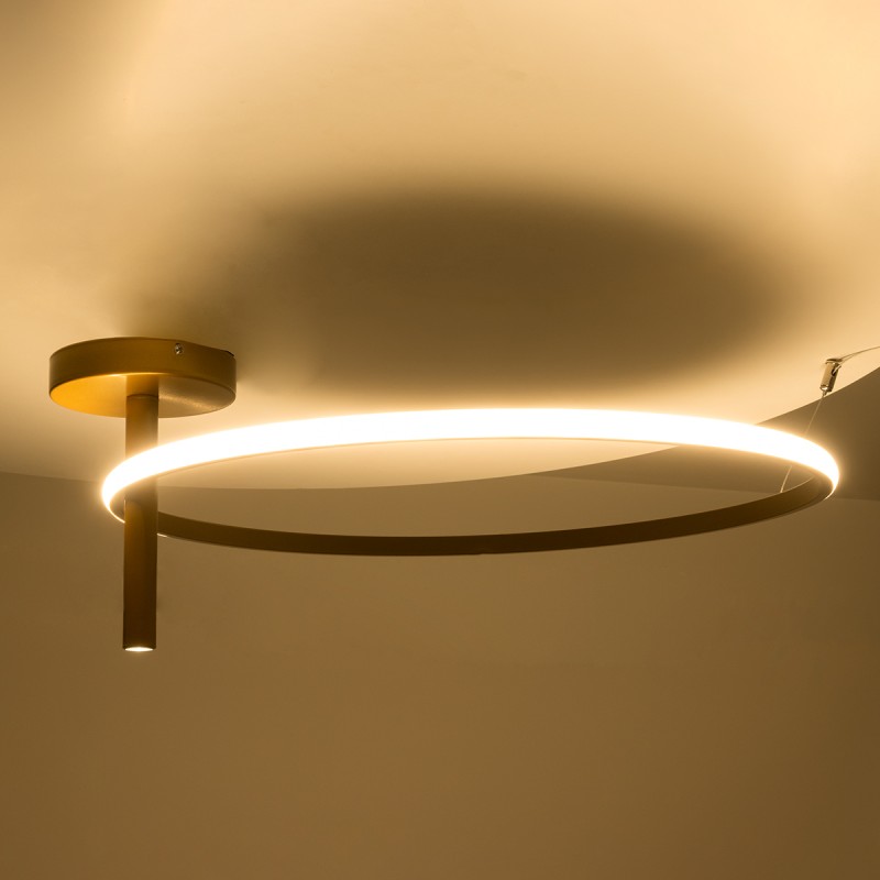 GloboStar® VERONA 61225 Φωτιστικό Οροφής Δαχτυλίδι-Κύκλος LED CCT 36W 4032lm 360° AC 220-240V - Εναλλαγή Φωτισμού μέσω Διακόπτη On/Off All In One Ψυχρό 6000k+Φυσικό 4500k+Θερμό 2700K Φ60 x Υ23cm - Χρυσό Βούρτσας - 3 Χρόνια Εγγύηση