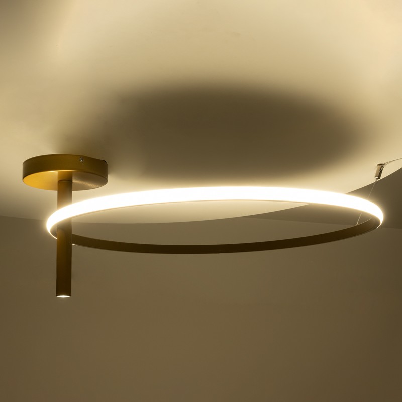 GloboStar® VERONA 61225 Φωτιστικό Οροφής Δαχτυλίδι-Κύκλος LED CCT 36W 4032lm 360° AC 220-240V - Εναλλαγή Φωτισμού μέσω Διακόπτη On/Off All In One Ψυχρό 6000k+Φυσικό 4500k+Θερμό 2700K Φ60 x Υ23cm - Χρυσό Βούρτσας - 3 Χρόνια Εγγύηση