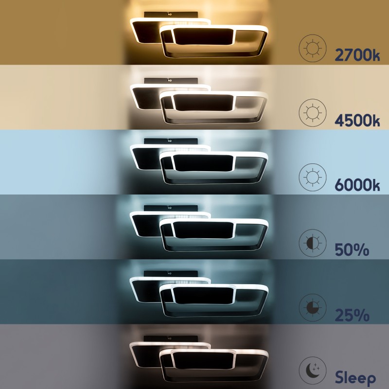 GLOBOSTAR® SQUARO 61231 Μοντέρνο Φωτιστικό Οροφής LED 75W 8400lm 360° AC 220-240V IP20 Ρυθμιζόμενο Λευκό CCT με Χειριστήριο από 2700K έως 6000K Dimmable - Lumileds SMD Chip - Μαύρο Ματ - Μ48.5 x Π51 x Υ9cm - 3 Χρόνια Εγγύηση