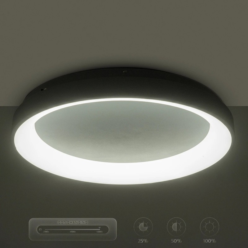 GloboStar® SALEM 61238 Πλαφονιέρα Οροφής Δαχτυλίδι-Κύκλος LED CCT 105W 12075lm 120° AC 220-240V - Εναλλαγή Φωτισμού μέσω Τηλεχειριστηρίου All In One Ψυχρό 6000k+Φυσικό 4500k+Θερμό 2700k Dimmable Φ60cm - Ασημί - 3 Years Warranty
