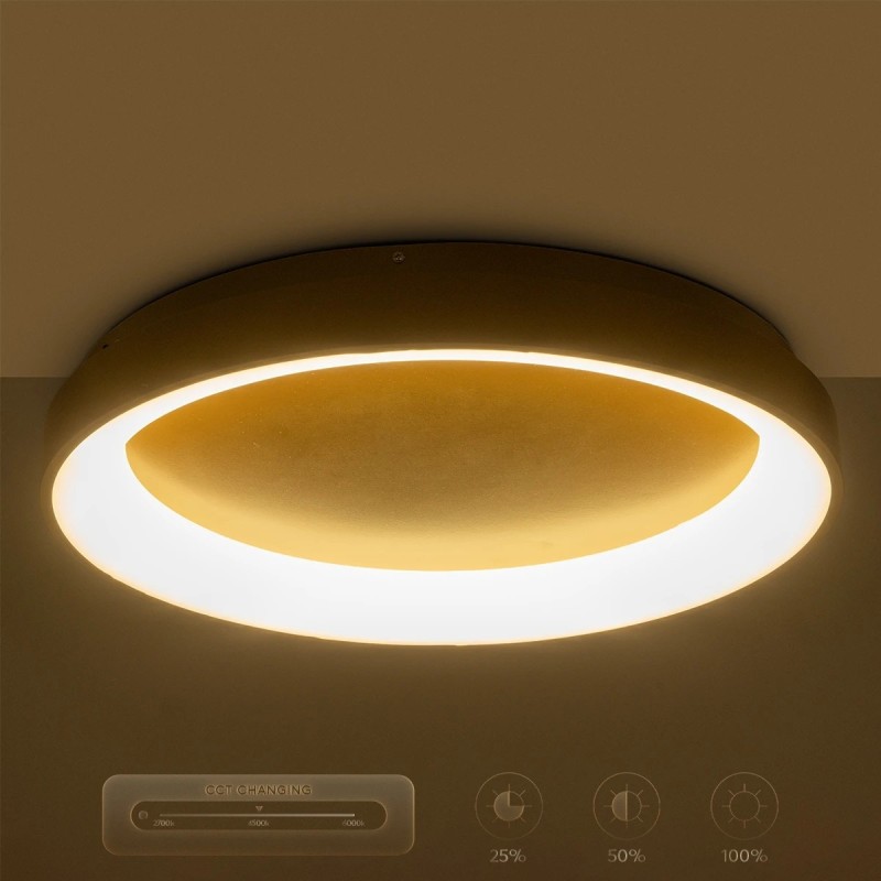 GloboStar® SALEM 61239 Πλαφονιέρα Οροφής Δαχτυλίδι-Κύκλος LED CCT 105W 12075lm 120° AC 220-240V - Εναλλαγή Φωτισμού μέσω Τηλεχειριστηρίου All In One Ψυχρό 6000k+Φυσικό 4500k+Θερμό 2700k Dimmable Φ60cm - Χρυσό Σαμπανιζέ - 3 Years Warranty