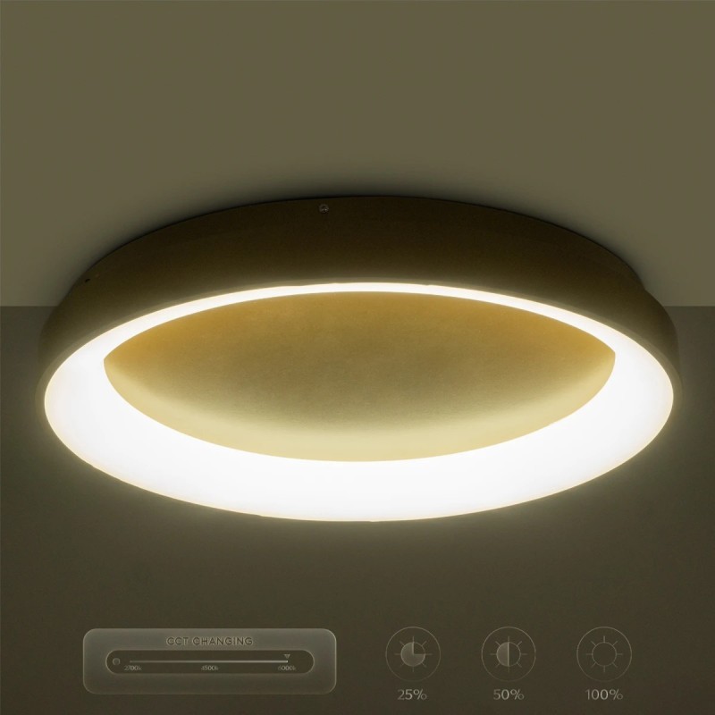 GloboStar® SALEM 61239 Πλαφονιέρα Οροφής Δαχτυλίδι-Κύκλος LED CCT 105W 12075lm 120° AC 220-240V - Εναλλαγή Φωτισμού μέσω Τηλεχειριστηρίου All In One Ψυχρό 6000k+Φυσικό 4500k+Θερμό 2700k Dimmable Φ60cm - Χρυσό Σαμπανιζέ - 3 Years Warranty