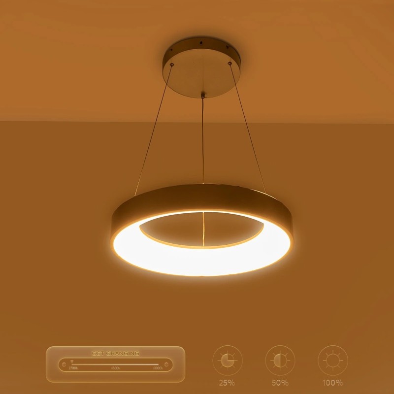 GloboStar® SALEM 61242 Κρεμαστή Πλαφονιέρα Οροφής Δαχτυλίδι-Κύκλος LED CCT 75W 8625lm 120° AC 220-240V - Εναλλαγή Φωτισμού μέσω Τηλεχειριστηρίου All In One Ψυχρό 6000k+Φυσικό 4500k+Θερμό 2700k Dimmable Φ45cm - Ασημί - 3 Years Warranty