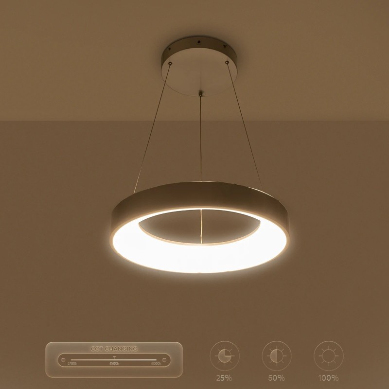 GloboStar® SALEM 61242 Κρεμαστή Πλαφονιέρα Οροφής Δαχτυλίδι-Κύκλος LED CCT 75W 8625lm 120° AC 220-240V - Εναλλαγή Φωτισμού μέσω Τηλεχειριστηρίου All In One Ψυχρό 6000k+Φυσικό 4500k+Θερμό 2700k Dimmable Φ45cm - Ασημί - 3 Years Warranty