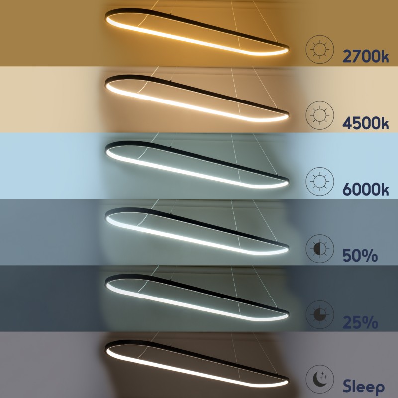 GLOBOSTAR® BOLIVAR 61272 Μοντέρνο Κρεμαστό Φωτιστικό Οροφής LED 54W 6210lm 360° AC 220-240V IP20 Ρυθμιζόμενο Λευκό CCT με Χειριστήριο από 2700K έως 6000K Dimmable - Lumileds SMD Chip - Λευκό Ματ - Μ120 x Π30 x Υ2cm - 3 Χρόνια Εγγύηση