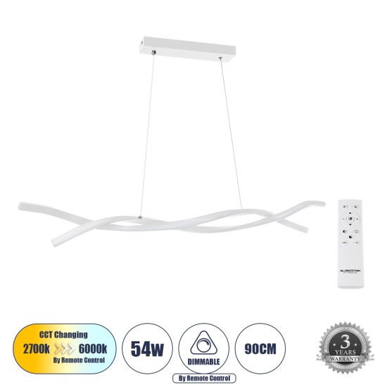 GLOBOSTAR® MORALES 61276 Μοντέρνο Κρεμαστό Φωτιστικό Οροφής LED 54W 6048lm 300° AC 220-240V IP20 Ρυθμιζόμενο Λευκό CCT με Χειριστήριο από 2700K έως 6000K Dimmable - Lumileds SMD Chip - Λευκό Ματ - Μ90 x Π14 x Υ14cm - 3 Χρόνια Εγγύηση GloboStar® MORALES 61276 Κρεμαστό Φωτιστικό Οροφής Design LED CCT 54W 6048lm 200° AC 220-240V - Εναλλαγή Φωτισμού μέσω Τηλεχειριστηρίου All In One Ψυχρό 6000k+Φυσικό 4500k+Θερμό 2700k Dimmable Μ90 x Π14 x Υ14cm - Λευκό - 3 Years Warranty