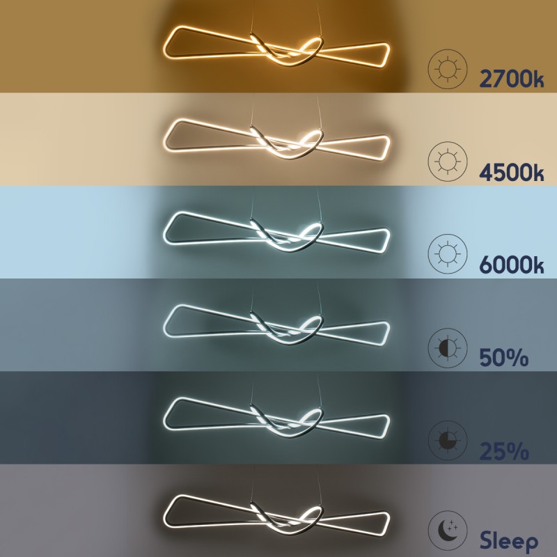 GloboStar® DOLORES 61279 Κρεμαστό Φωτιστικό Οροφής Design LED CCT 105W 11760lm 300° AC 220-240V - Εναλλαγή Φωτισμού μέσω Τηλεχειριστηρίου All In One Ψυχρό 6000k+Φυσικό 4500k+Θερμό 2700k Dimmable Μ110 x Π17 x Υ17.5cm - Μαύρο - 3 Years Warranty