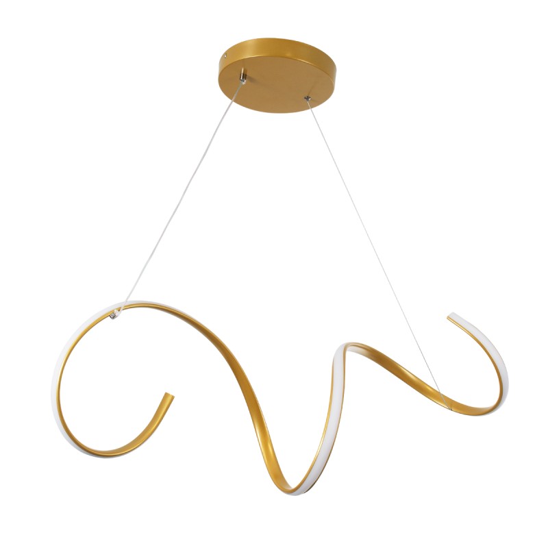 GLOBOSTAR® SPIRALE 61286 Μοντέρνο Κρεμαστό Φωτιστικό Οροφής LED 75W 8400lm 300° AC 220-240V IP20 Ρυθμιζόμενο Λευκό CCT με Χειριστήριο από 2700K έως 6000K Dimmable - Lumileds SMD Chip - Χρυσό Βούρτσας - Μ72 x Π25 x Υ30cm - 3 Χρόνια Εγγύηση