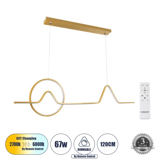 GloboStar® WINDY 61293 Κρεμαστό Φωτιστικό Οροφής Design LED CCT 67W 7504lm 300° AC 220-240V - Εναλλαγή Φωτισμού μέσω Τηλεχειριστηρίου All In One Ψυχρό 6000k+Φυσικό 4500k+Θερμό 2700k Dimmable Μ120 x Π4 x Υ30cm - Χρυσό Βούρτσας - 3 Years Warranty GloboStar® WINDY 61293 Κρεμαστό Φωτιστικό Οροφής Design LED CCT 67W 7504lm 300° AC 220-240V - Εναλλαγή Φωτισμού μέσω Τηλεχειριστηρίου All In One Ψυχρό 6000k+Φυσικό 4500k+Θερμό 2700k Dimmable Μ120 x Π4 x Υ30cm - Χρυσό Βούρτσας - 3 Years Warranty