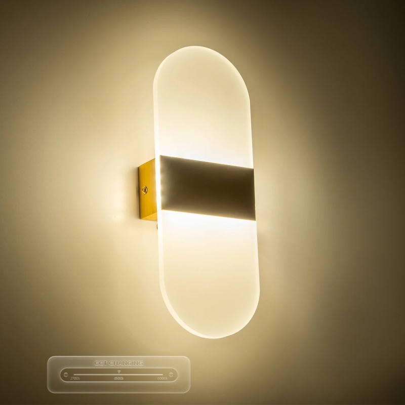 GLOBOSTAR® RARE 61338 Μοντέρνο Φωτιστικό Τοίχου - Απλίκα LED 5W 600lm 180° AC 220-240V IP20 Ρυθμιζόμενο Λευκό CCT με On/Off 2700K/4500K/6000K - Lumileds SMD Chip - Χρυσό Βούρτσας - Μ10 x Π4 x Υ27cm - 3 Χρόνια Εγγύηση