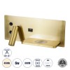 GloboStar® PALADIN 61358 Μοντέρνο Φωτιστικό Τοίχου - Απλίκα Ξενοδοχείου Bed Side LED 6W 720lm 36° AC 220-240V - Reading Light & Κρυφός Φωτισμός - Φορτιστές USB 3A & Wireless 20W - Μ30 x Π11 x Υ12cm - Φυσικό Λευκό 4500K - Χρυσό Βούρτσας - Δεξί