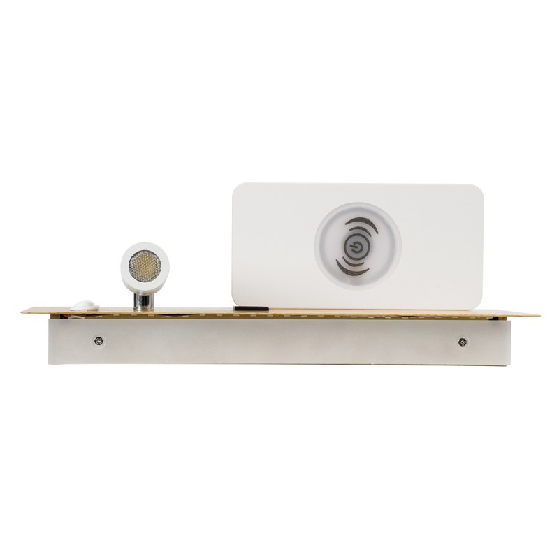 GloboStar® PALADIN 61359 Μοντέρνο Φωτιστικό Τοίχου - Απλίκα Ξενοδοχείου Bed Side LED 6W 720lm 36° AC 220-240V - Reading Light & Κρυφός Φωτισμός - Φορτιστές USB 3A & Wireless 20W - Μ30 x Π11 x Υ12cm - Φυσικό Λευκό 4500K - Ξύλο & Λευκό - Αριστερ