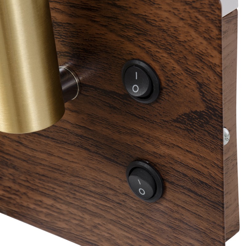 GloboStar® PALADIN 61361 Μοντέρνο Φωτιστικό Τοίχου - Απλίκα Ξενοδοχείου Bed Side LED 6W 720lm 36° AC 220-240V - Reading Light & Κρυφός Φωτισμός - Φορτιστές USB 3A & Wireless 20W - Μ30 x Π11 x Υ12cm - Φυσικό Λευκό 4500K - Ξύλο & Χρυσό - Αριστερ