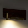 GloboStar® PALADIN 61362 Μοντέρνο Φωτιστικό Τοίχου - Απλίκα Ξενοδοχείου Bed Side LED 6W 720lm 36° AC 220-240V - Reading Light & Κρυφός Φωτισμός - Φορτιστές USB 3A & Wireless 20W - Μ30 x Π11 x Υ12cm - Φυσικό Λευκό 4500K - Ξύλο & Χρυσό - Δεξί