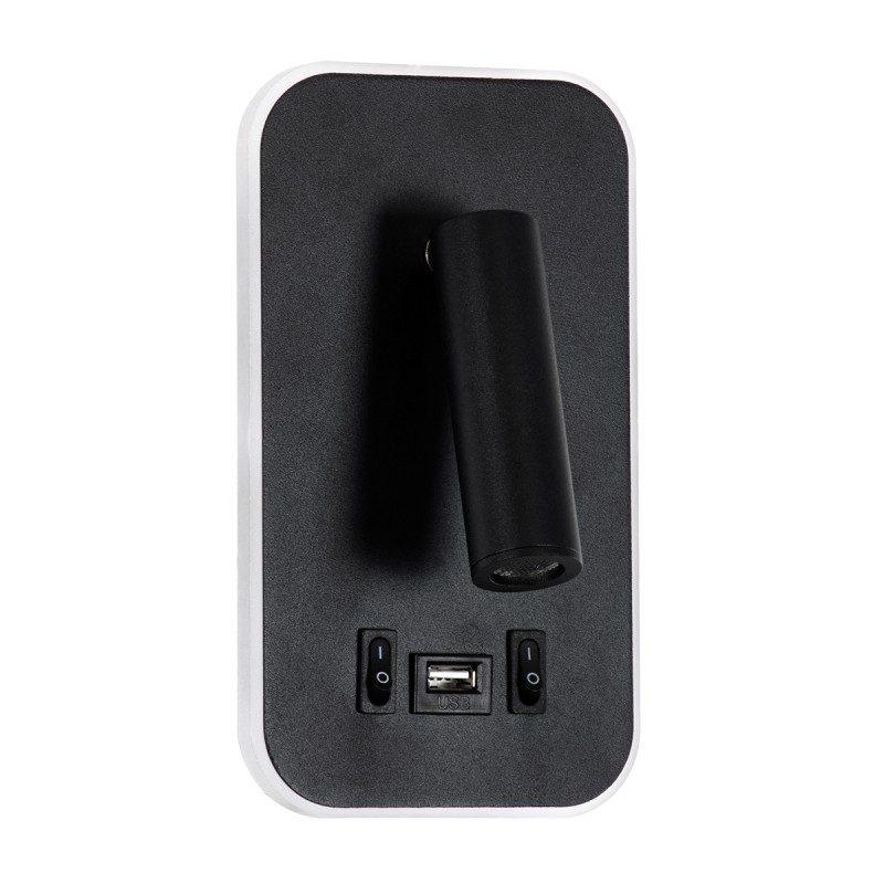 GLOBOSTAR® LADY-O 61363 Μοντέρνο Φωτιστικό Τοίχου - Απλίκα Ξενοδοχείου Reading Light με Φορτιστή USB 3A LED 10W 1000lm 36° & 360° AC 220-240V IP20 Φυσικό Λευκό 4500K - Bridgelux COB Chip & TÜV SÜD Driver - Μαύρο Ματ - Μ10.5 x Π10 x Υ18.5cm - 3 Χρό