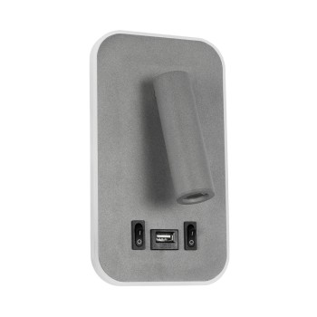 GLOBOSTAR® LADY-O 61365 Μοντέρνο Φωτιστικό Τοίχου - Απλίκα Ξενοδοχείου Reading Light με Φορτιστή USB 3A LED 10W 1000lm 36° & 360° AC 220-240V IP20 Φυσικό Λευκό 4500K - Bridgelux COB Chip & TÜV SÜD Driver - Γκρι Ματ - Μ10.5 x Π10 x Υ18.5cm - 3 Χρόν