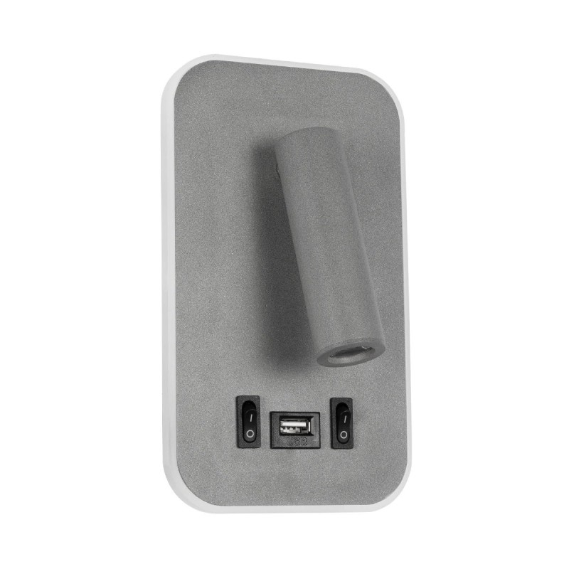 GLOBOSTAR® LADY-O 61365 Μοντέρνο Φωτιστικό Τοίχου - Απλίκα Ξενοδοχείου Reading Light με Φορτιστή USB 3A LED 10W 1000lm 36° & 360° AC 220-240V IP20 Φυσικό Λευκό 4500K - Bridgelux COB Chip & TÜV SÜD Driver - Γκρι Ανθρακί Ματ - Μ10.5 x Π10 x Υ18.5cm