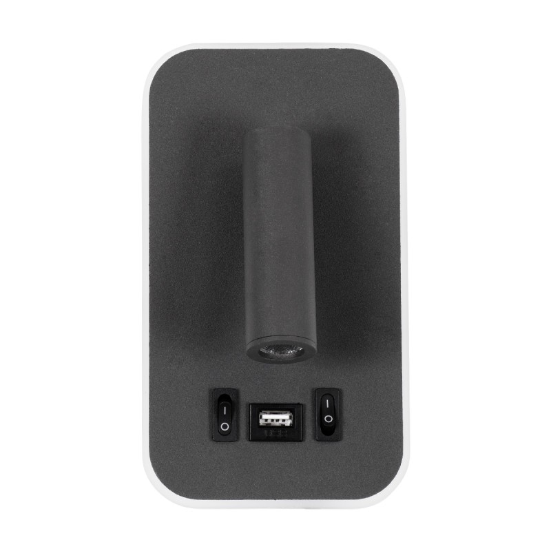 GLOBOSTAR® LADY-O 61365 Μοντέρνο Φωτιστικό Τοίχου - Απλίκα Ξενοδοχείου Reading Light με Φορτιστή USB 3A LED 10W 1000lm 36° & 360° AC 220-240V IP20 Φυσικό Λευκό 4500K - Bridgelux COB Chip & TÜV SÜD Driver - Γκρι Ανθρακί Ματ - Μ10.5 x Π10 x Υ18.5cm