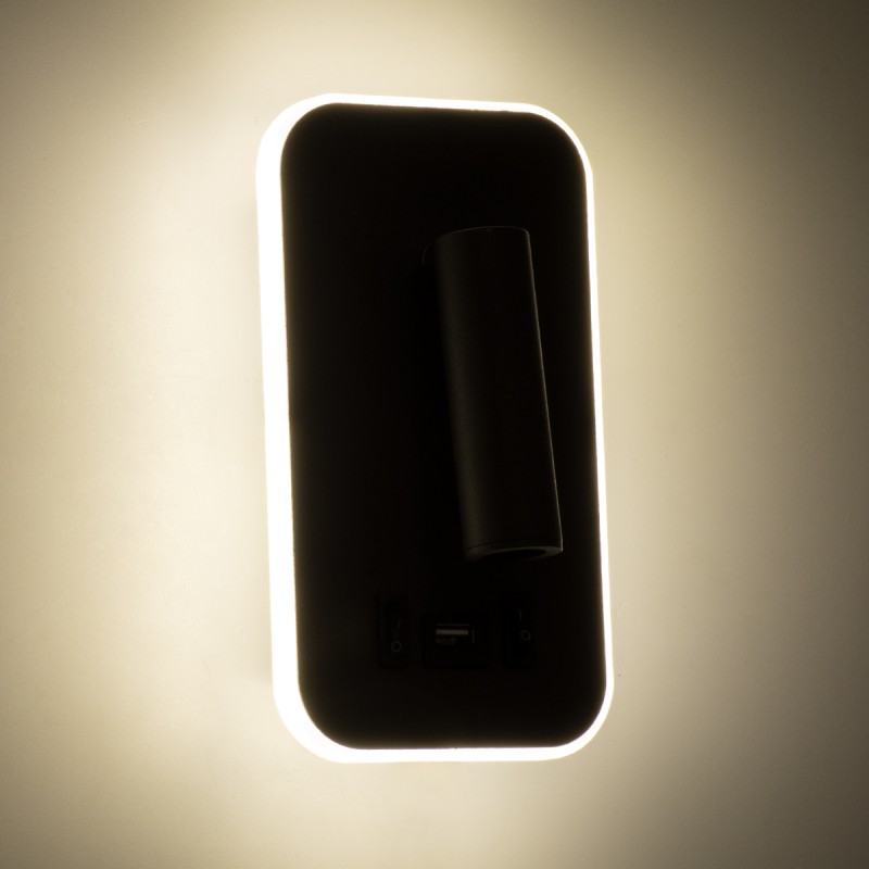 GLOBOSTAR® LADY-O 61365 Μοντέρνο Φωτιστικό Τοίχου - Απλίκα Ξενοδοχείου Reading Light με Φορτιστή USB 3A LED 10W 1000lm 36° & 360° AC 220-240V IP20 Φυσικό Λευκό 4500K - Bridgelux COB Chip & TÜV SÜD Driver - Γκρι Ανθρακί Ματ - Μ10.5 x Π10 x Υ18.5cm